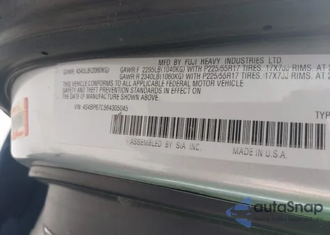 2006 Subaru Outback 2.5Xt/2.5Xt Limited из США, поврежденный, VIN 4S4BP67C564305045